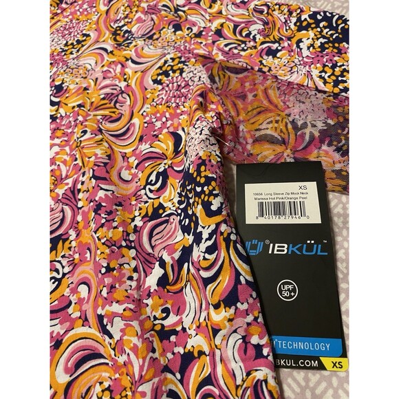 NWT IBKUL Marissa Paisley Quarter Zip Pullover Sz XS Hot Pink Floral Long Sleeve - Picture 11 of 13